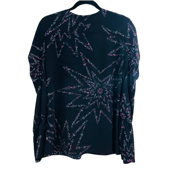 NWT Topshop Floral Star Print Blouse, Long Ruched Sleeve Tie Neck Women Size 6 - Picture 2 of 13